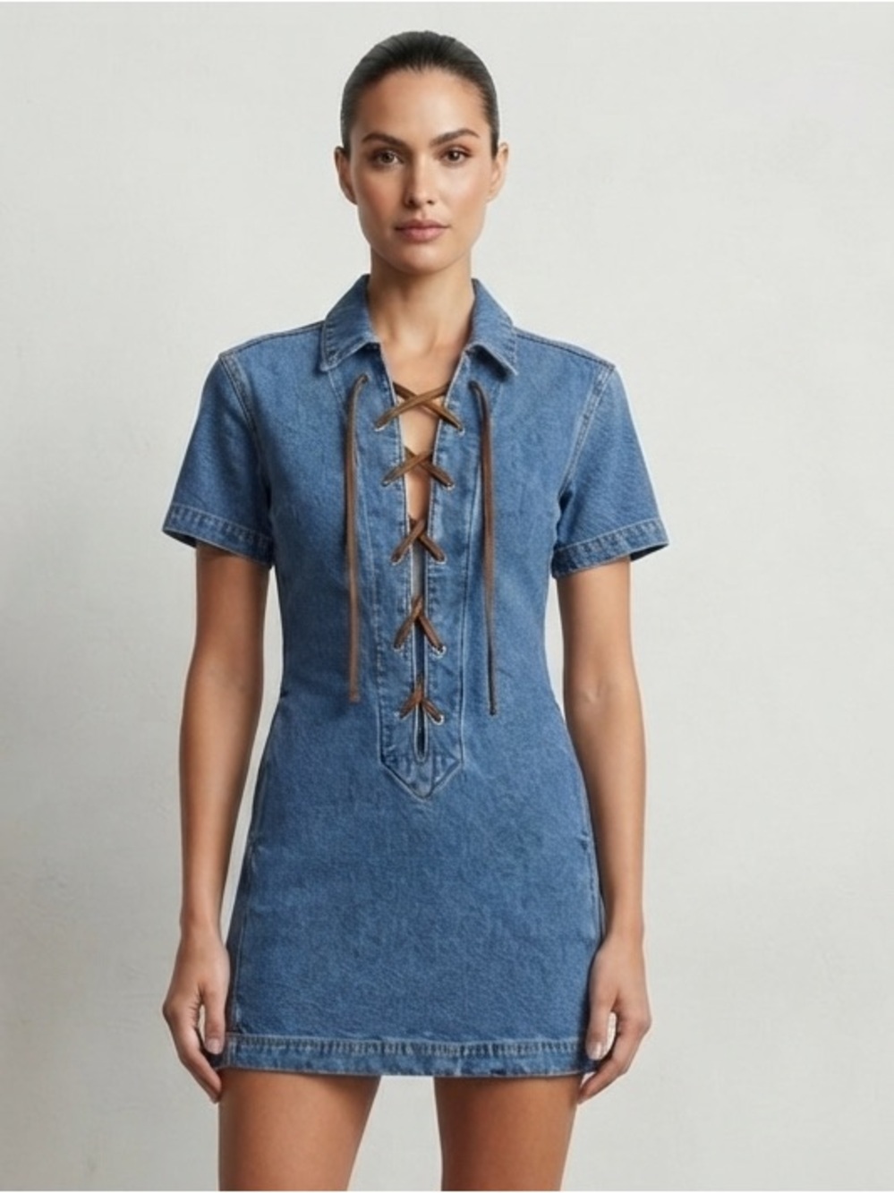 ✨Blank NYC Denim Short-Sleeve Lace-Up Dress